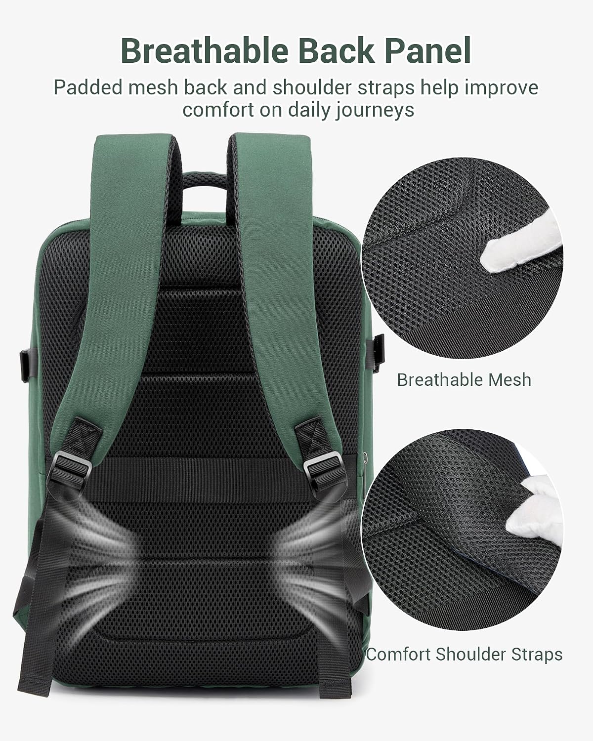 Detalle 2 de Kono for Ryanair Cabin Bag 40x30x20: 24L Underseat Travel Backpack with 15.6" Laptop Compartment