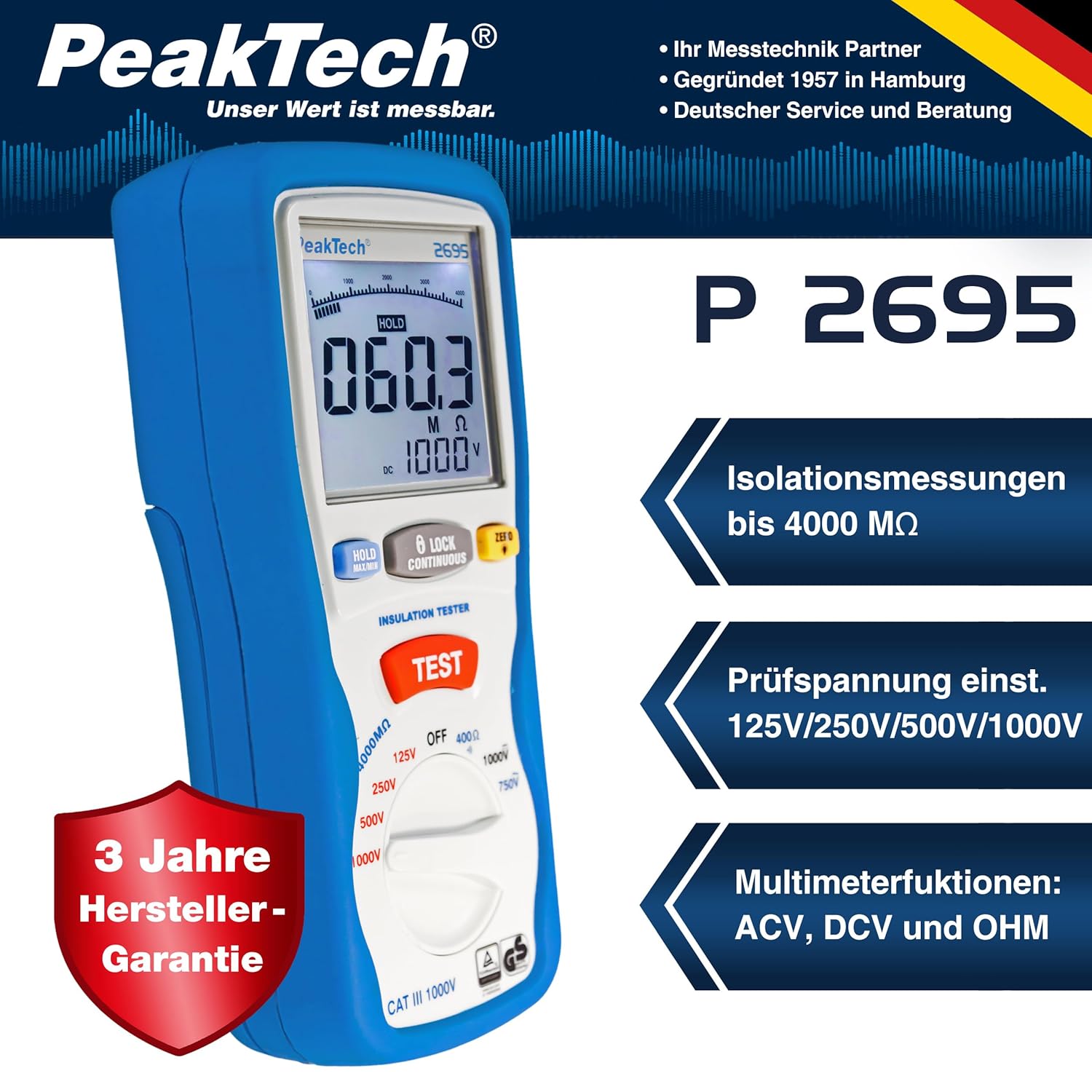 Detalle 2 de PeakTech 2695 probador de aislamiento 1000V