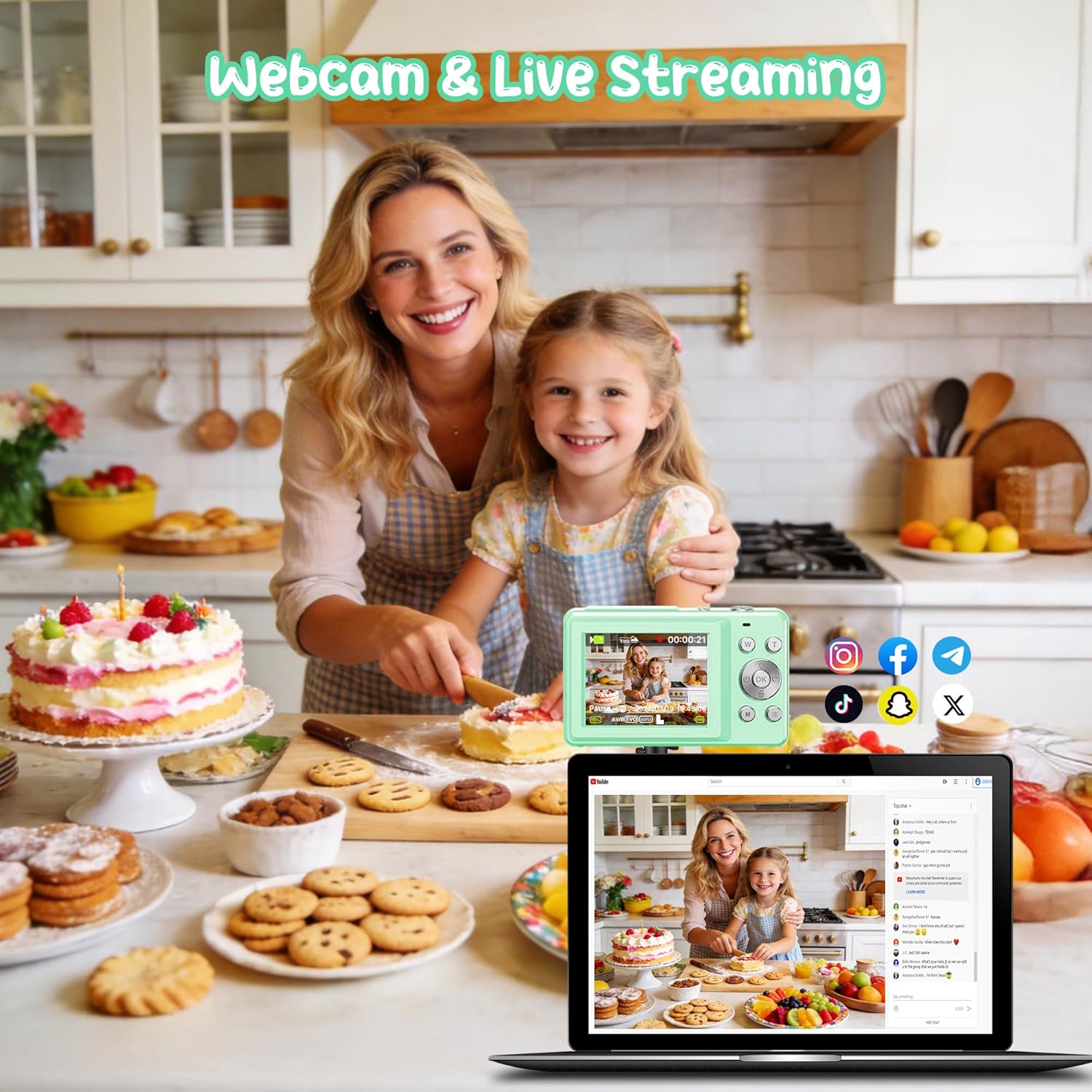 Thumbnail 5 de Appareil Photo Numérique 1080P 44MP Caméra Vlogging pour Enfants et Ados – Vert