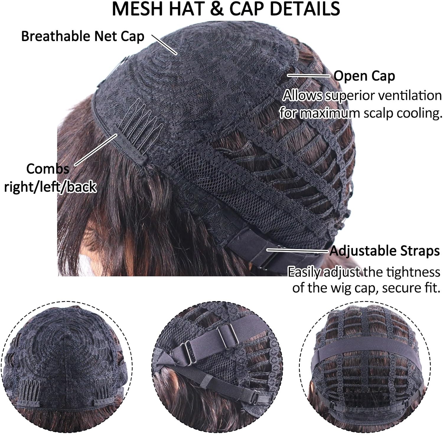 Thumbnail 4 de ManeMajesty Perruque Bob Court Ombré avec Mèches – Cheveux Humains, 46 cm, Frange, Sans Dentelle