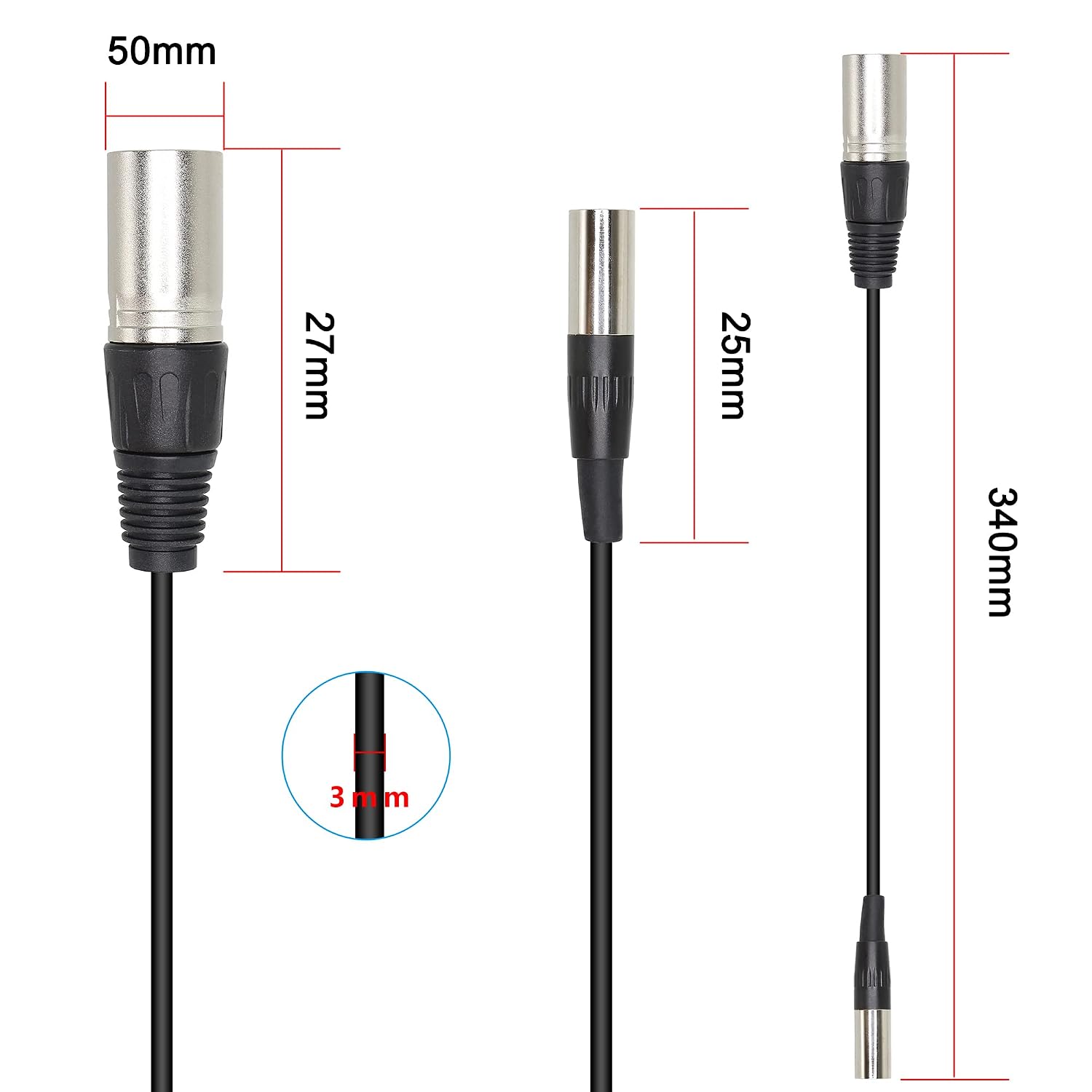 Thumbnail 6 de MEIRIYFA Mini XLR Female to XLR Female Microphone Cable, 3-Pin, 1 ft