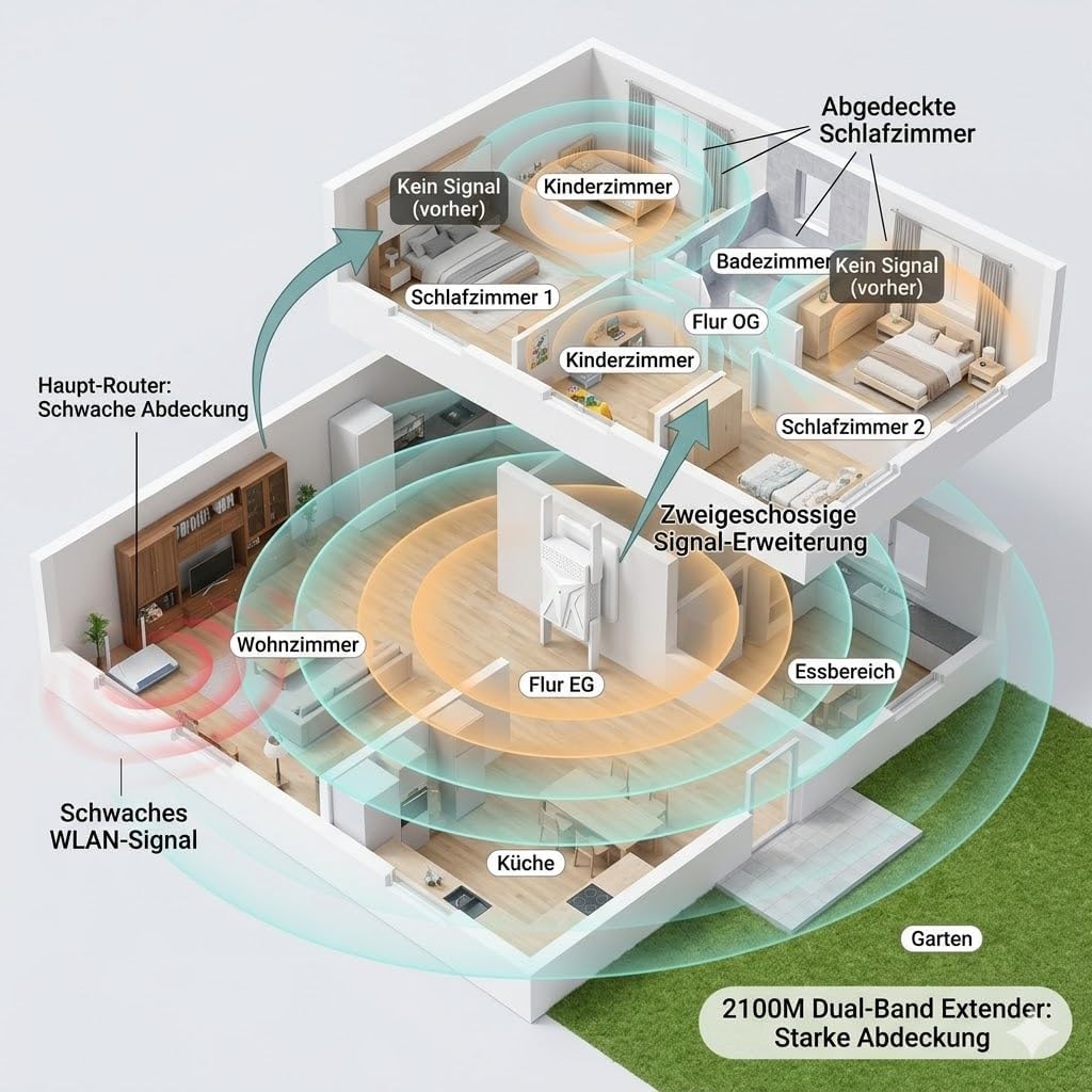 Thumbnail 2 de 2100M WLAN Repeater – Dualband-Verstärker mit Gigabit-LAN, 4 Antennen, WPA2/WPA3, weiß