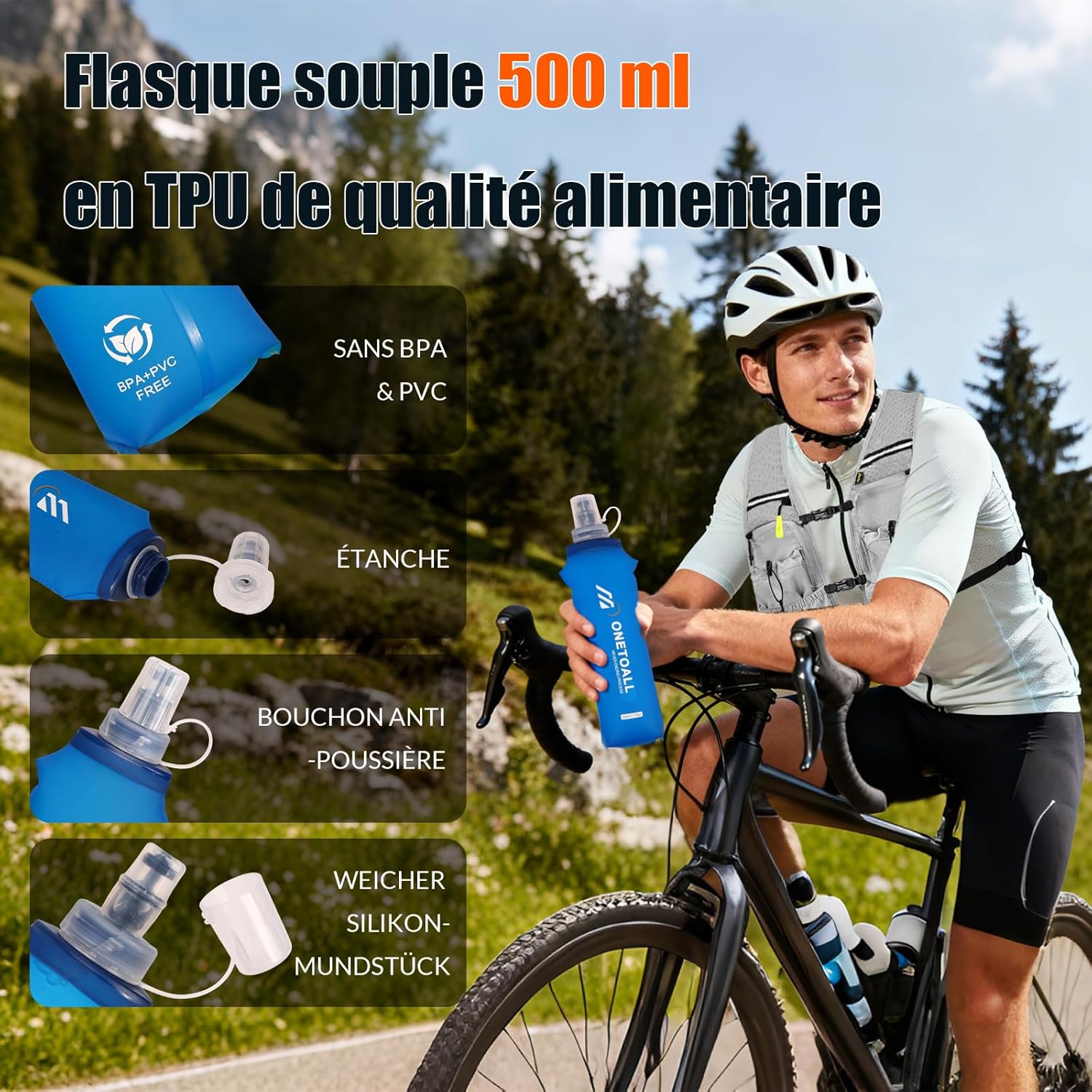 Thumbnail 6 de ONETOALL Gilet Hydratation Running Femme – Gilet d’hydratation 2L TPU + Flasque 500ml
