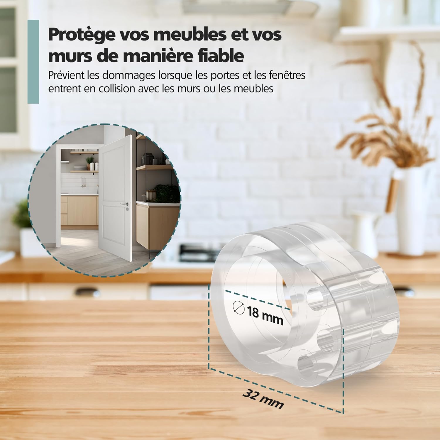 Thumbnail 1 de virea lot de 12 butées de poignée de porte transparentes (butoirs) pour protéger murs et meubles