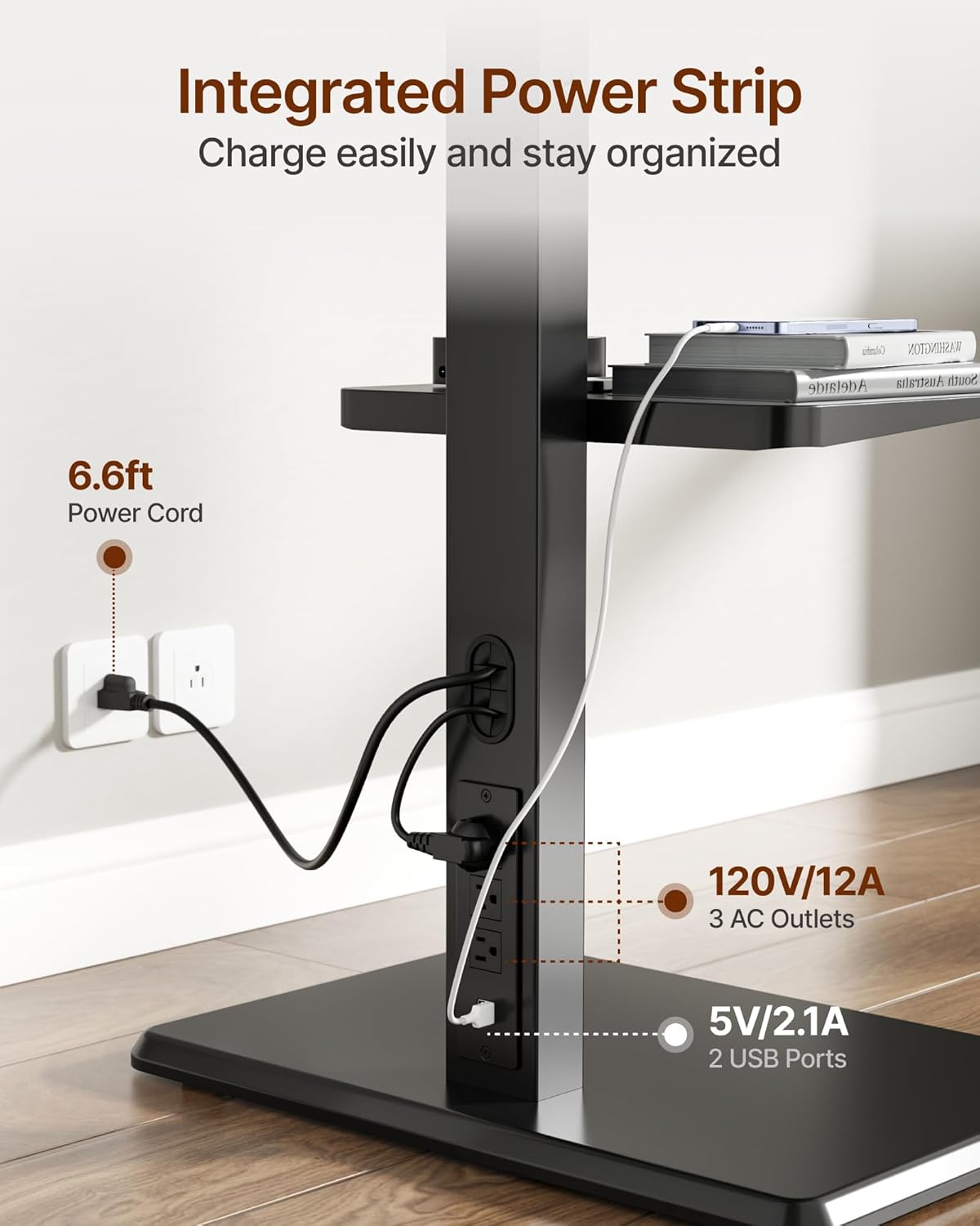 Detalle 2 de ECOTINY Steel Base Floor TV Stand with Power Outlet for 32–75 inch TVs