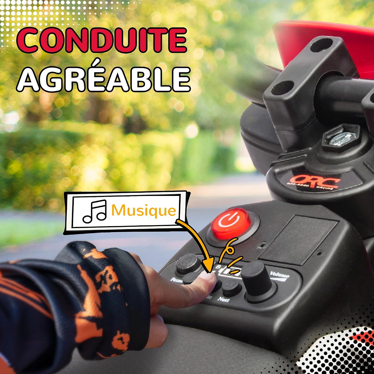 Detalle 2 de AIYAPLAY Moto électrique pour enfants (12V) type cross, 2 moteurs, vitesse réglable jusqu’à 5 km/h – Rouge