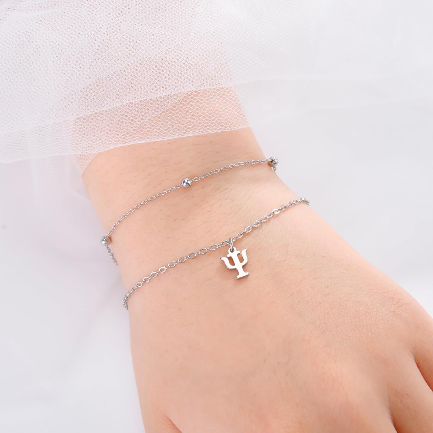 Detalle de EUEAVAN Psi Symbol Armband – Edelstahl-Schmuck für Psychologie-Freunde