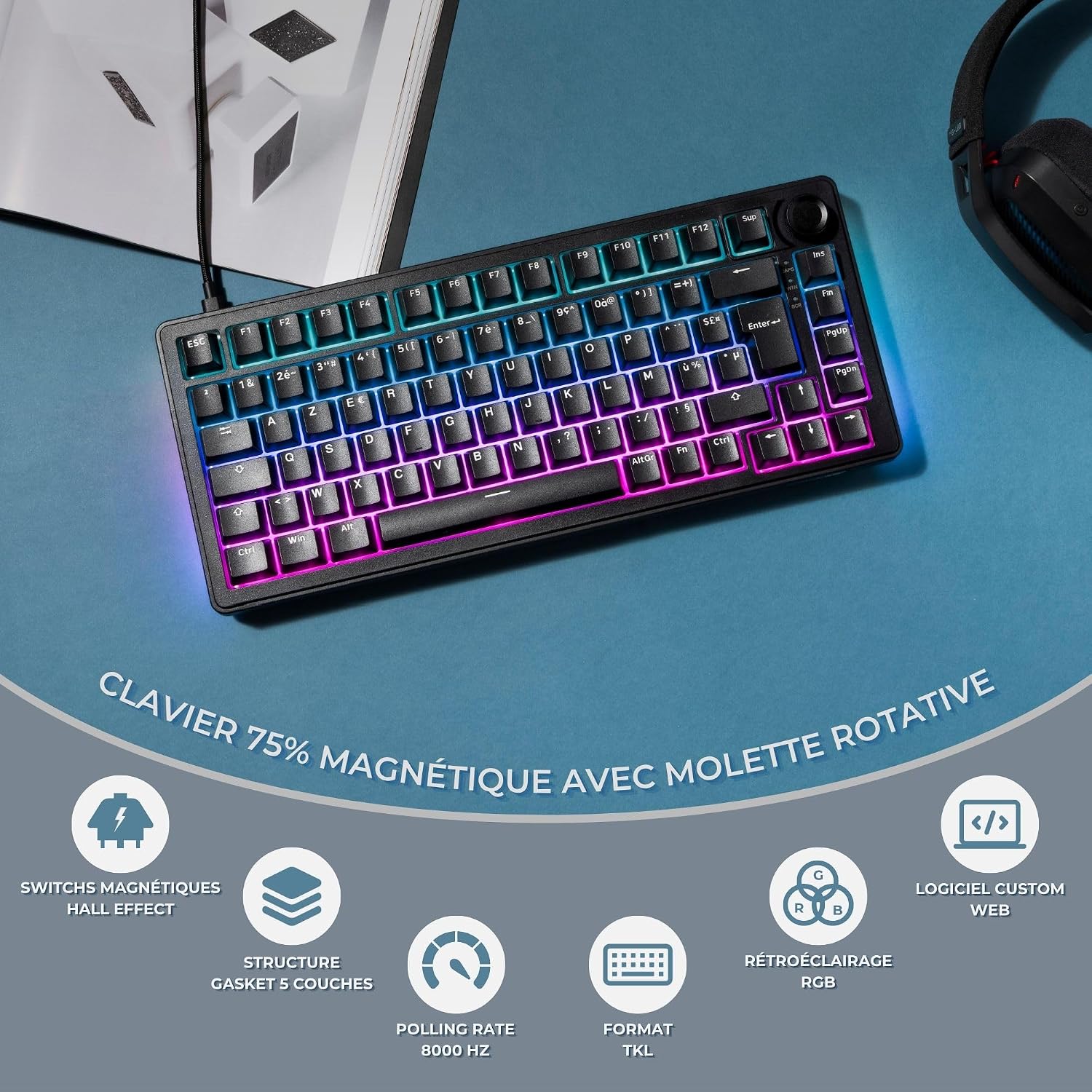 Thumbnail 2 de THE G-LAB KEYZ Elite 300 HE – klawiatura gamingowa 75% Hall Effect, AZERTY FR