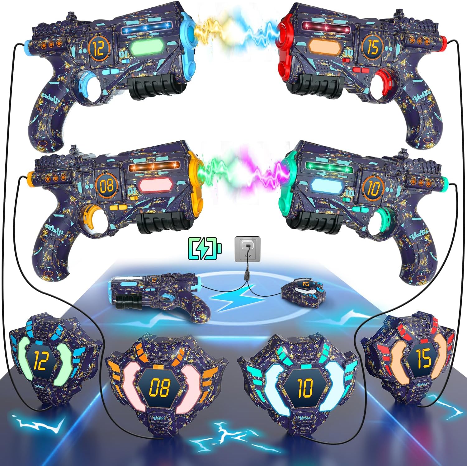 Detalle de VATOS Rechargeable Real-time Data SYNC Laser Tag Set (4 guns & 4 vests) for ages 6–12