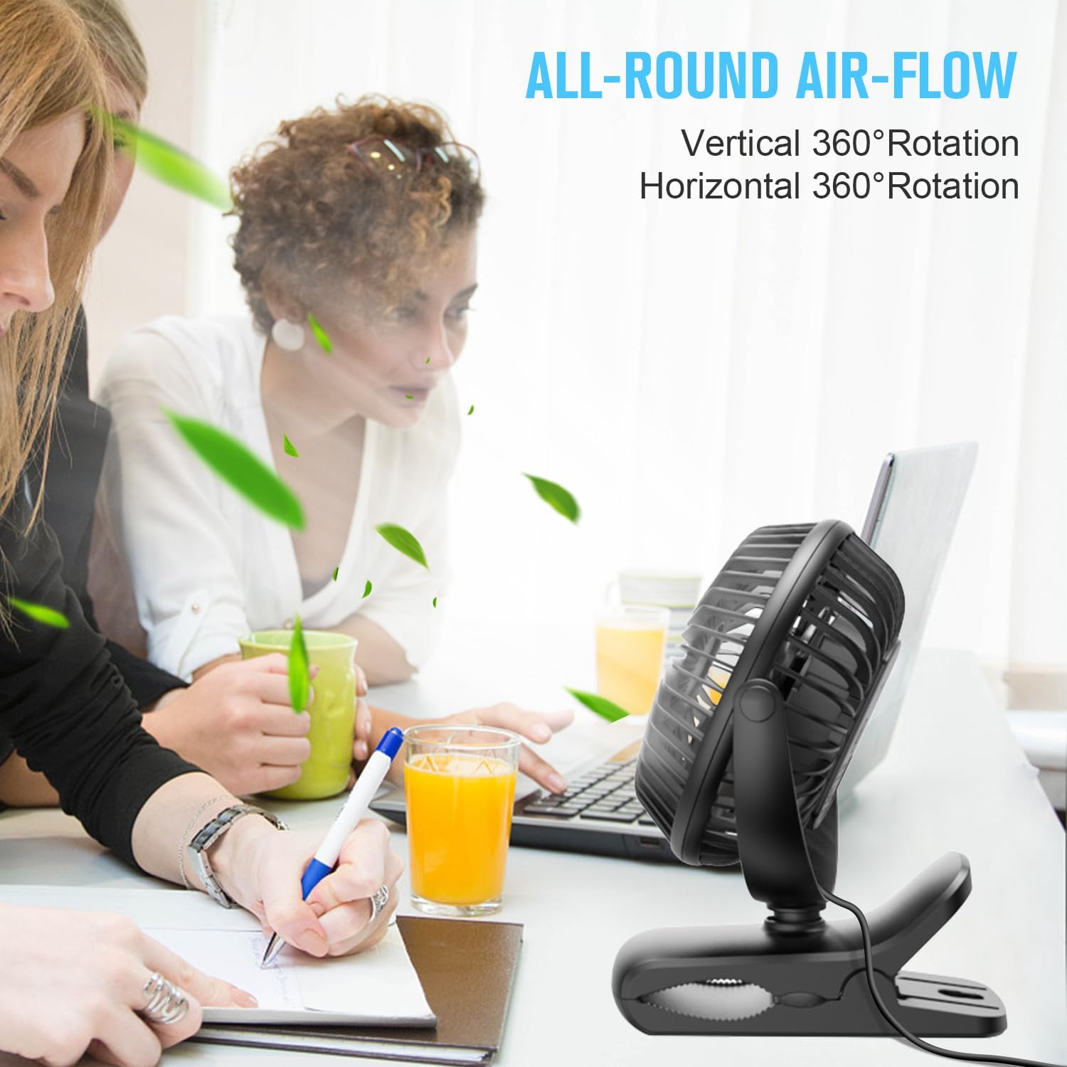 Detalle de BESKAR Small Clip on Fan: 3-Speed USB Clip & Desk Fan with Ultra-Quiet Airflow