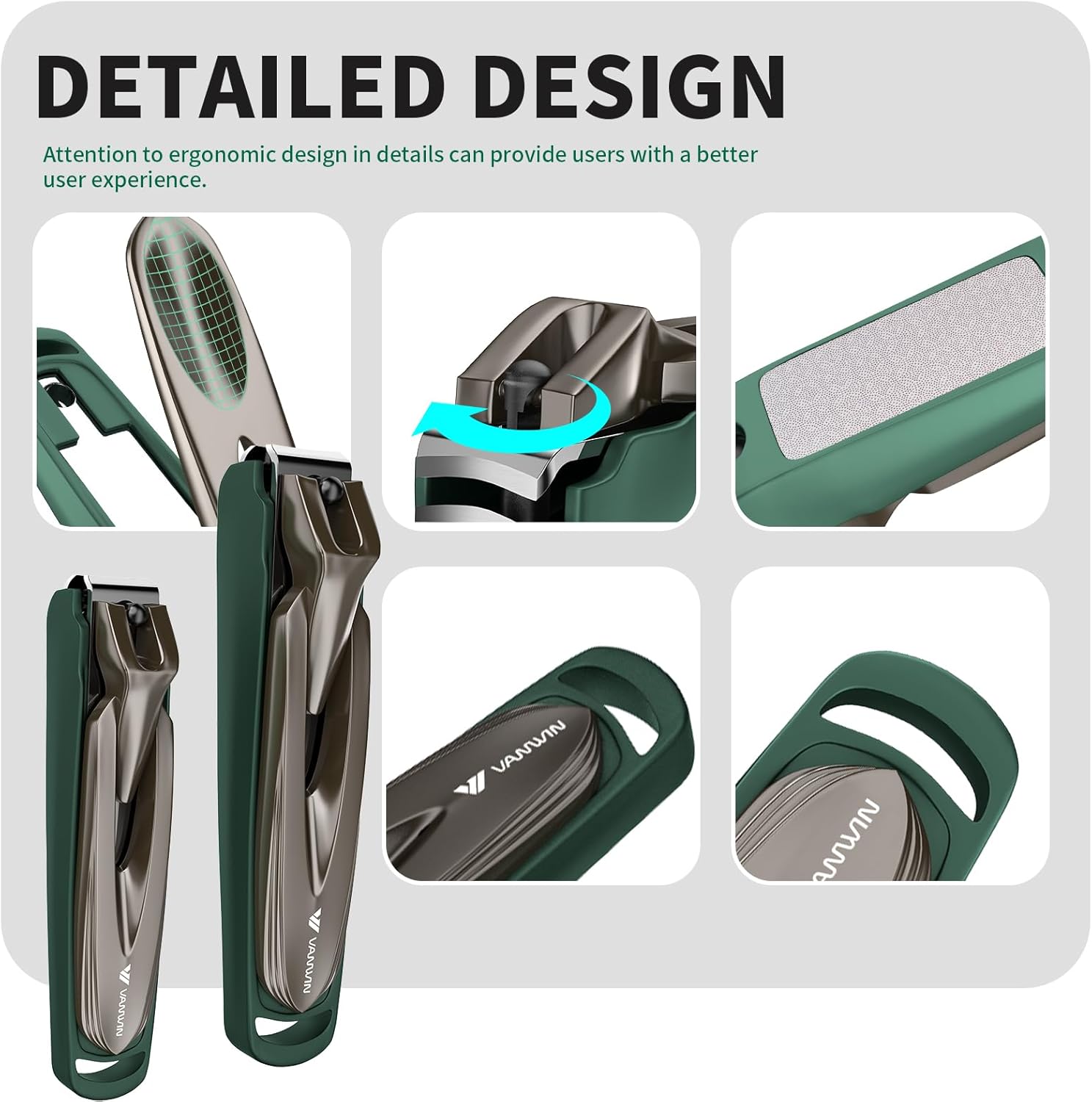 Thumbnail 5 de VANWIN Nail Clippers for Men with Catcher (2-Pack Large & Small) – anti-splash self-collecting trimmer set for fingernails & toenails