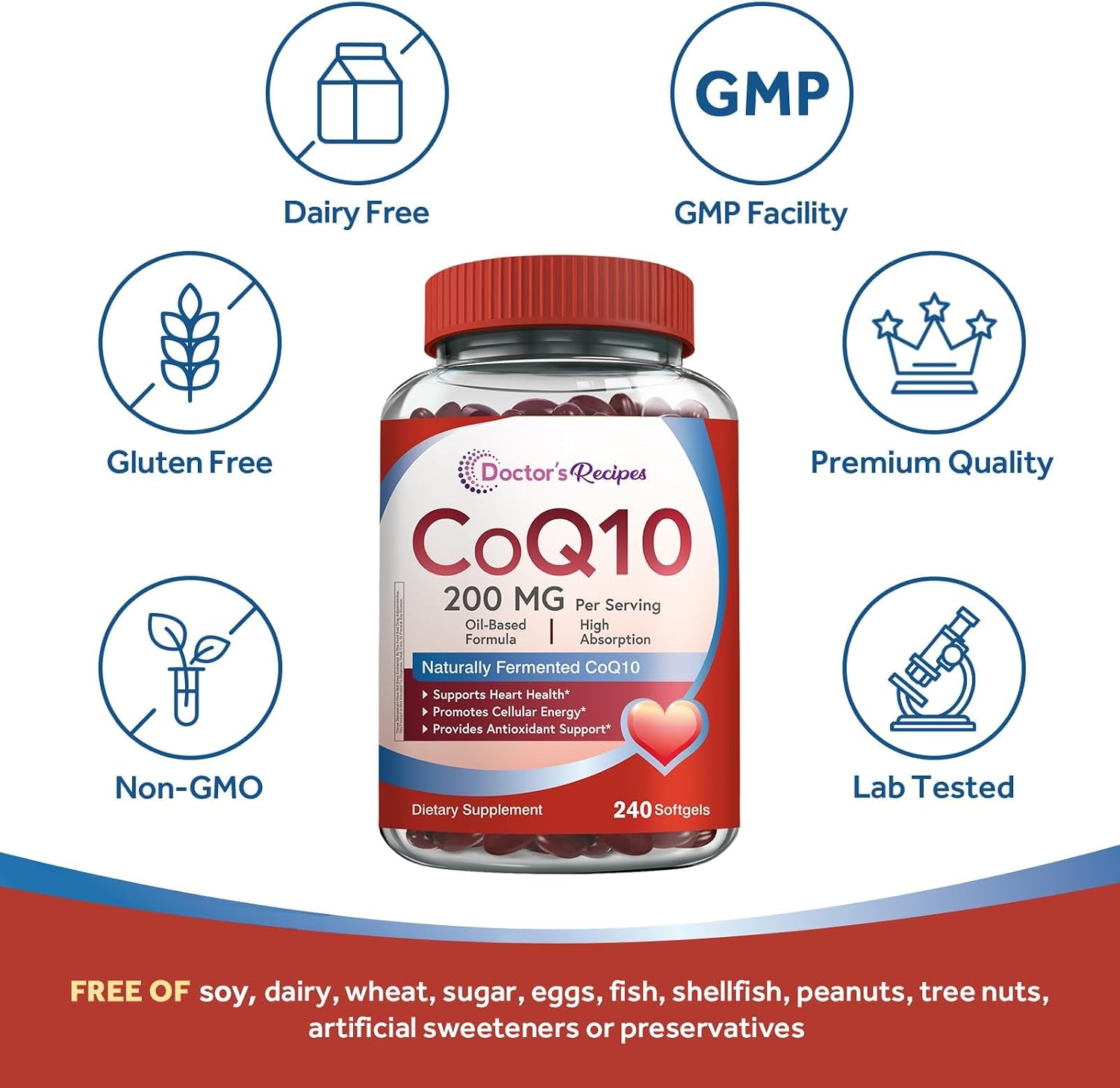 Detalle 2 de Doctor's Recipes CoQ10 200 mg Softgels with Olive Oil, 240 Count