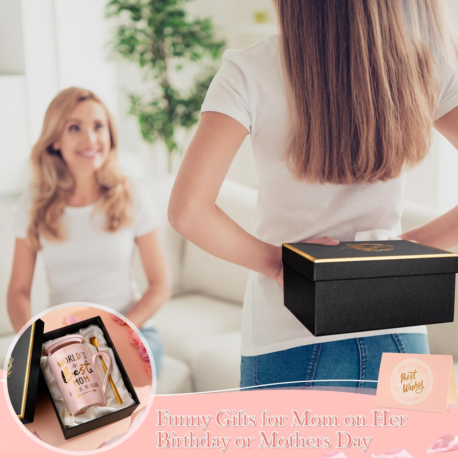 Thumbnail 5 de Mothers Day Birthday Gifts for Mom from Daughter Son – 14oz Funny “World’s Best Mom” Mug Set in Pink Marble with Gold Print (Gift Boxed Set)