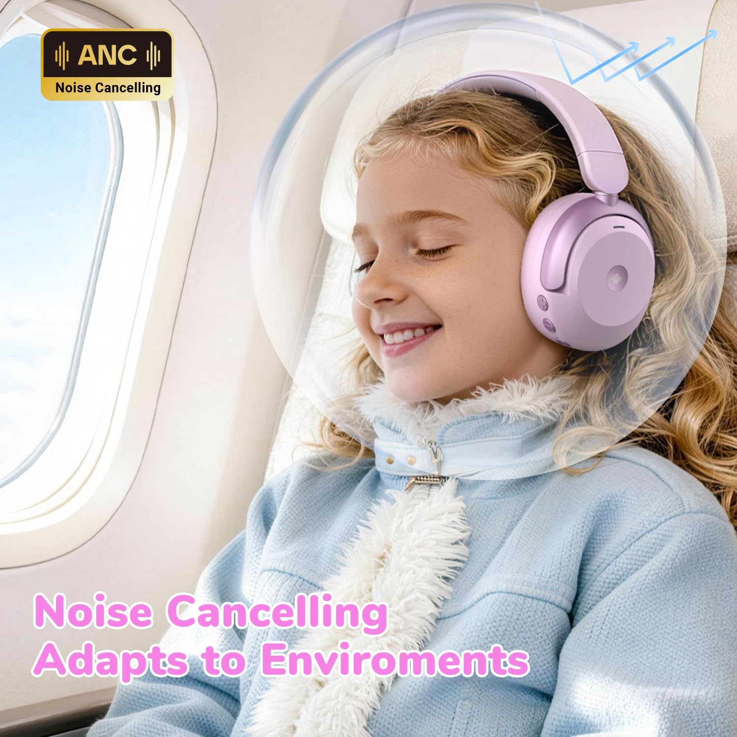Thumbnail 3 de iClever BTH20 Active Noise Cancelling Headphones for Kids (Light Pink) with 60H Play Time and 80dBA Safe Volume