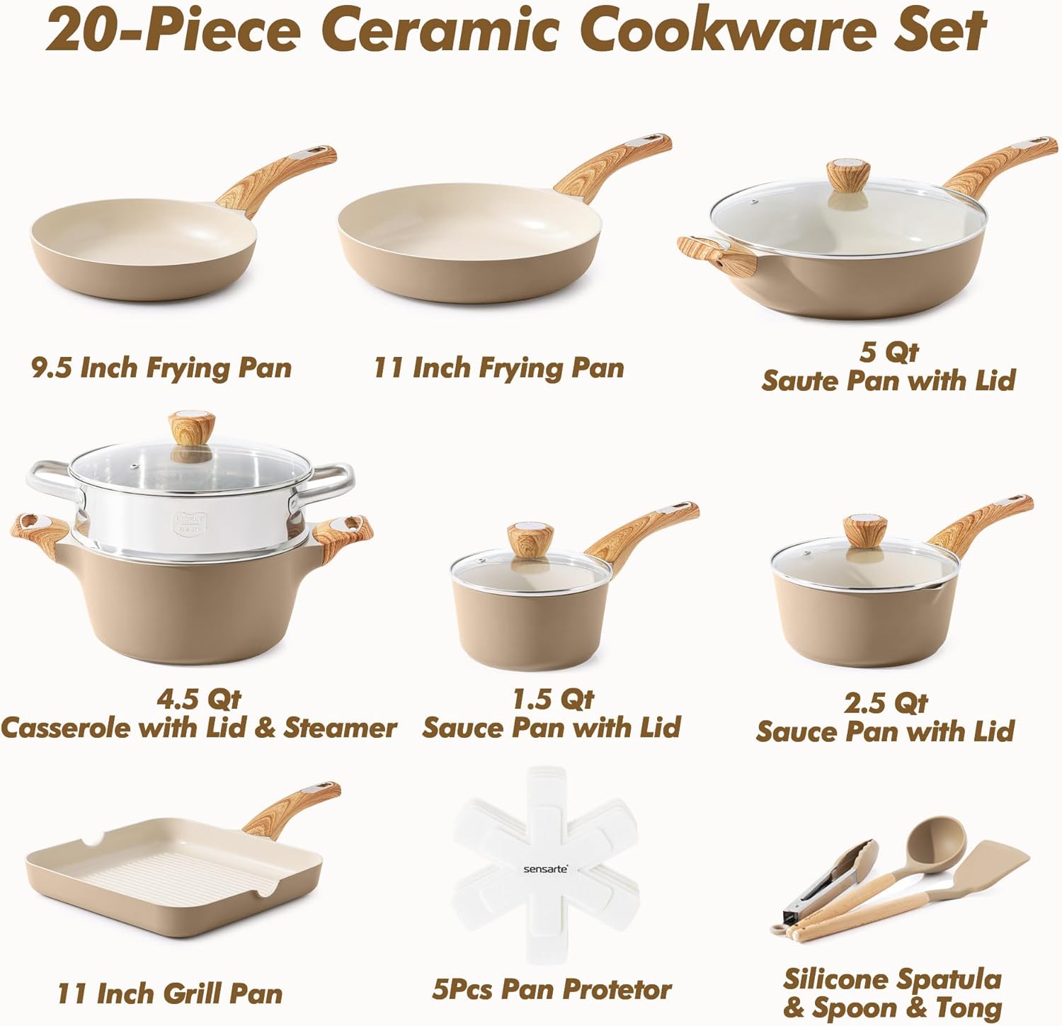 Detalle de SENSARTE 20-Piece Ceramic Cookware Set
