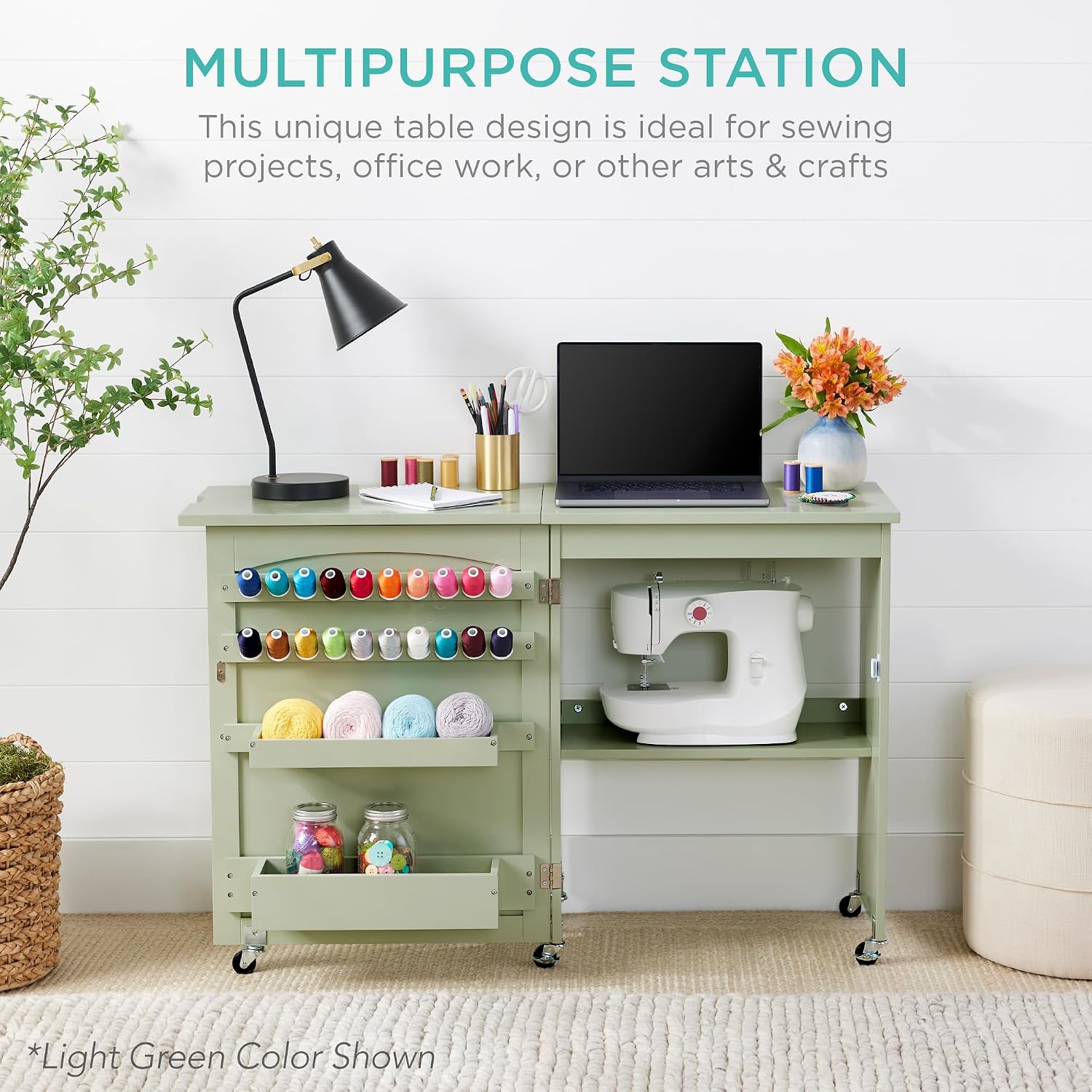 Thumbnail 3 de Best Choice Products SKY10797 Folding Sewing Table with Wheels and Storage