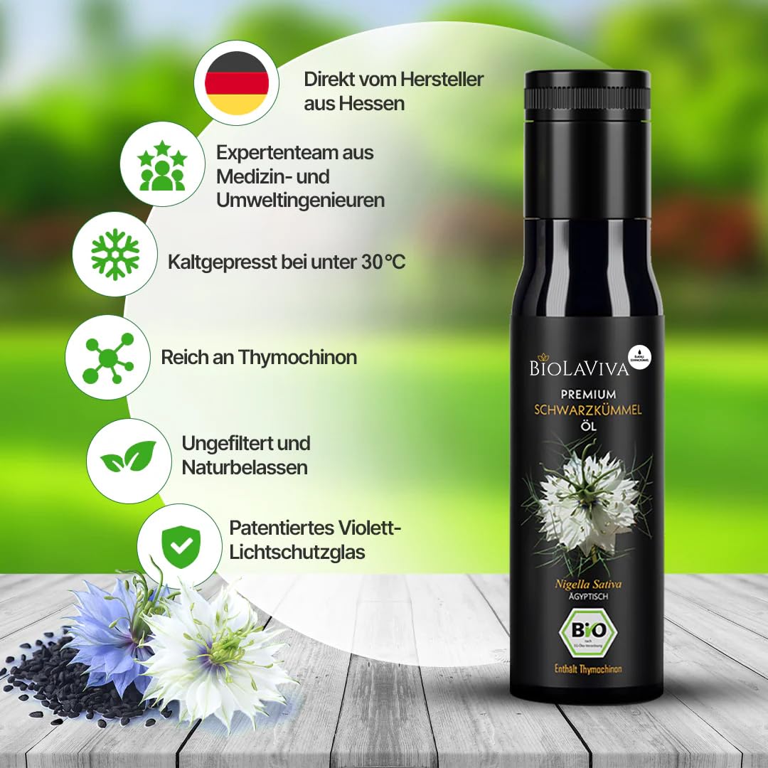 Detalle 2 de BIOLAVIVA BIO Schwarzkümmelöl 100 ml 🫒