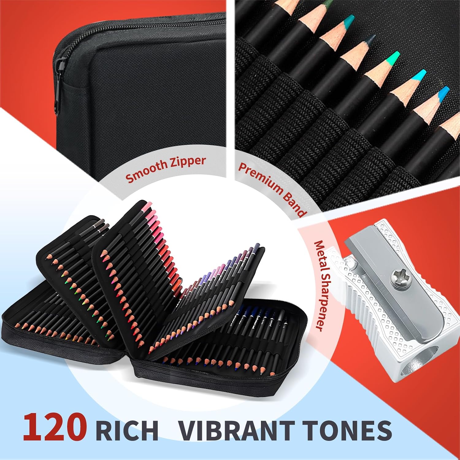Detalle de Yucanuva 120 Oil-Based Colouring Pencils Set for Adults (Zipper Case, Sharpener & Eraser)