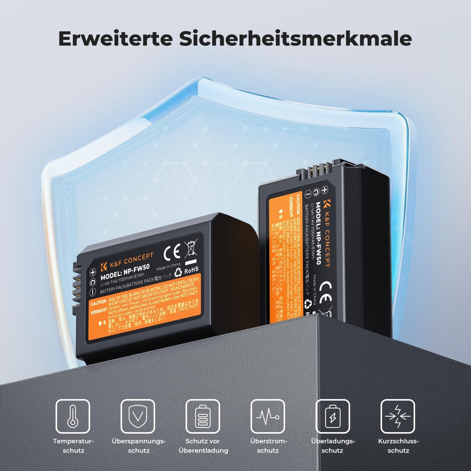 Thumbnail 4 de K&F CONCEPT NP-FW50 Kameraakku Ladegerät – 2er-Set 1100 mAh inkl. Dual-Ladeoption (Typ-C/USB-A) für Sony