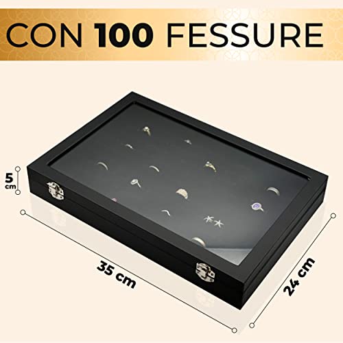 Detalle de Praknu portaanelli da 100 anelli in similpelle, con coperchio trasparente
