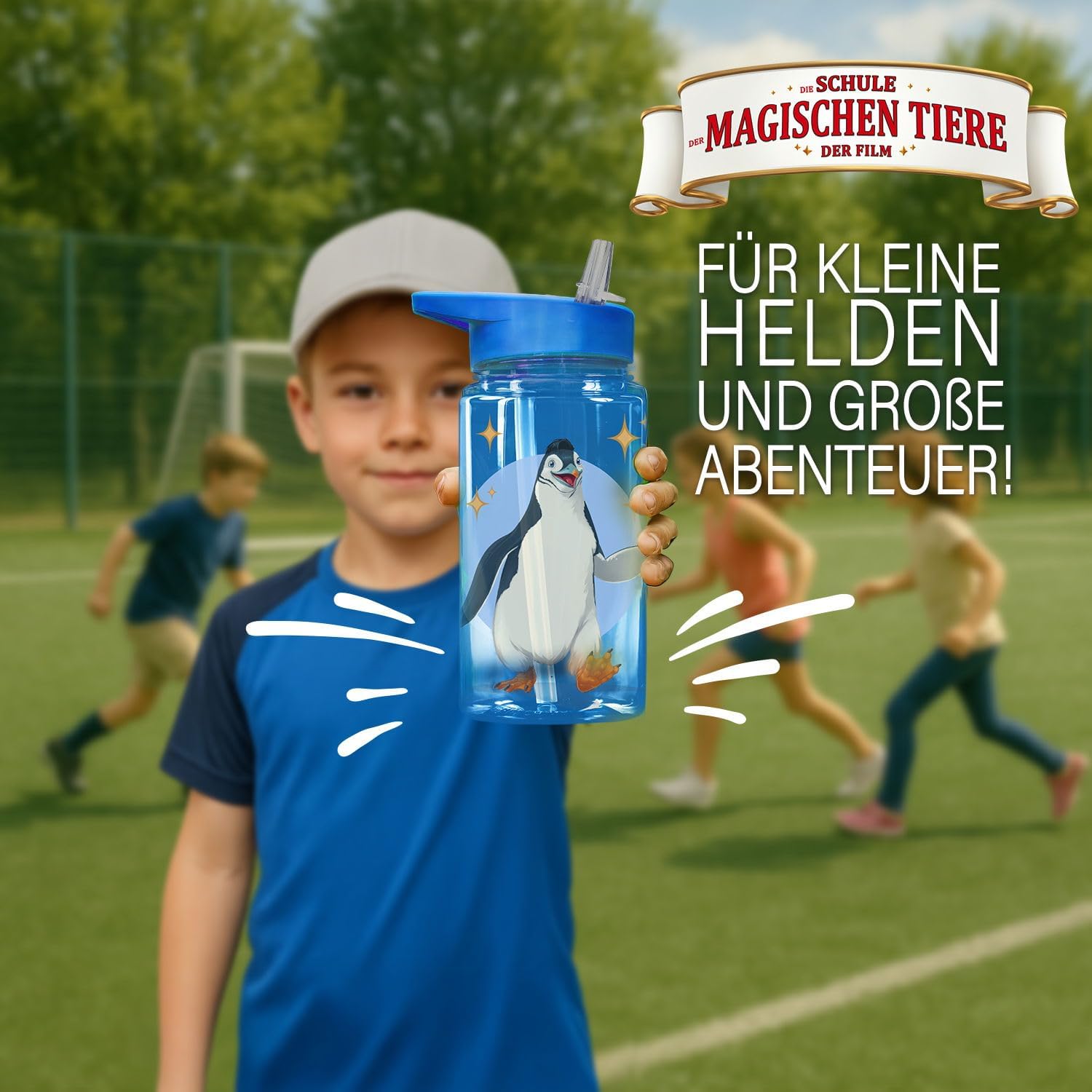 Detalle de AWAVE La Scuola degli Animali Magici Borraccia 400 ml con Cannuccia – Blu Juri, rPET, Senza BPA