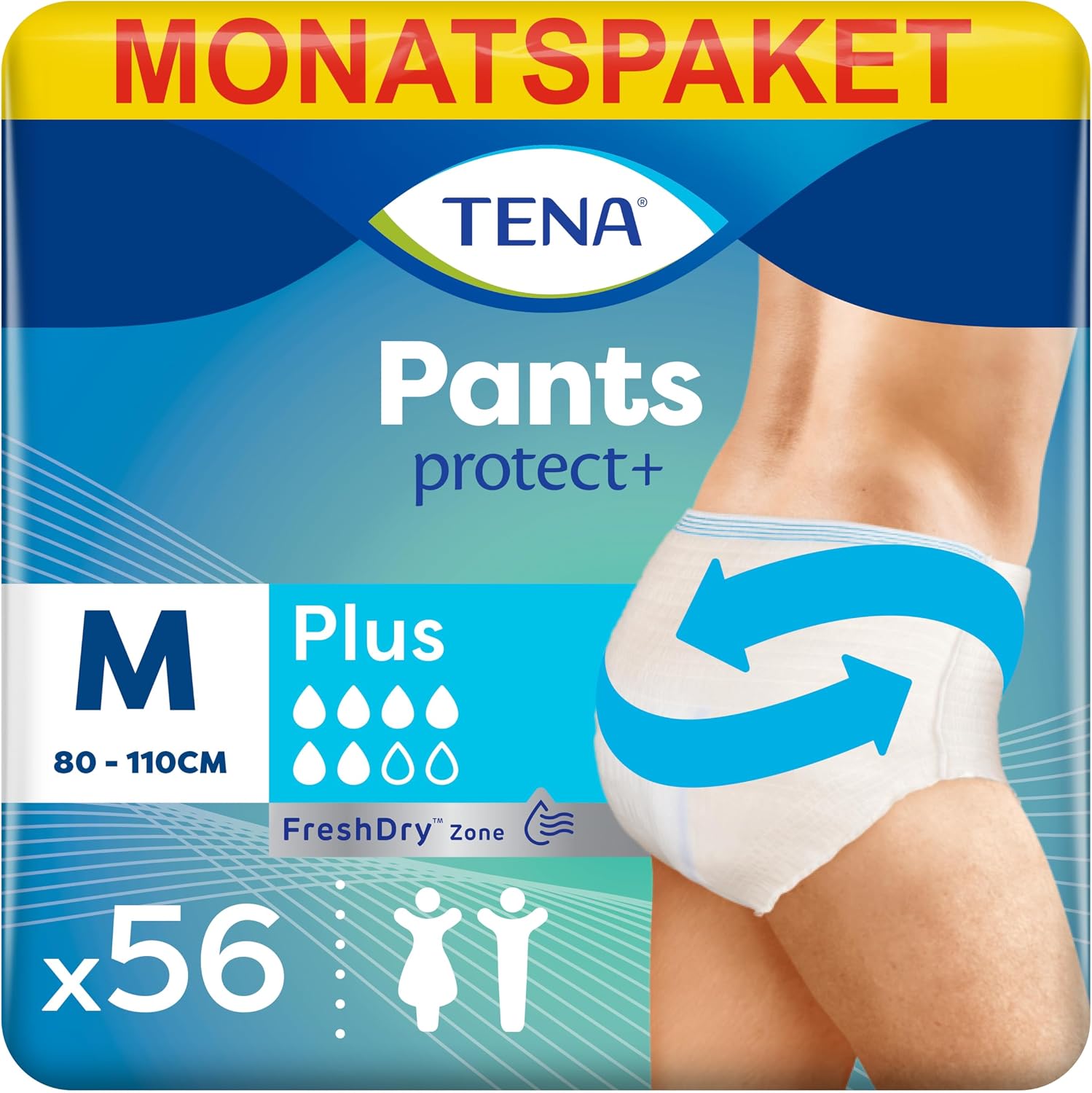 Detalle de TENA Pants Plus Unisex Inkontinenzslips, 56 Stück im Monatspaket (4 x 14 Stück), Größe M