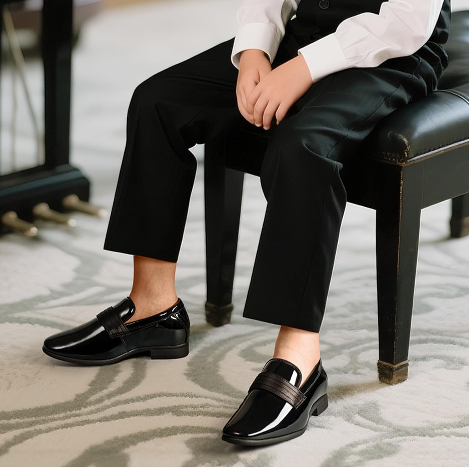 Detalle de Bruno Marc Boys Dress Shoes Slip-on Loafers: Classic Formal Comfort for Your Little Gentleman