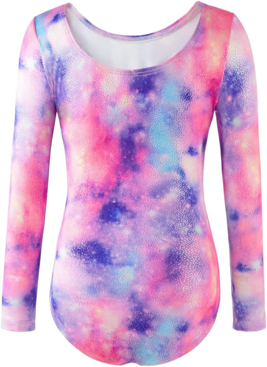 Detalle de Girls’ Three-Piece Gymnastics Leotard Set with Sparkling Gradient Design