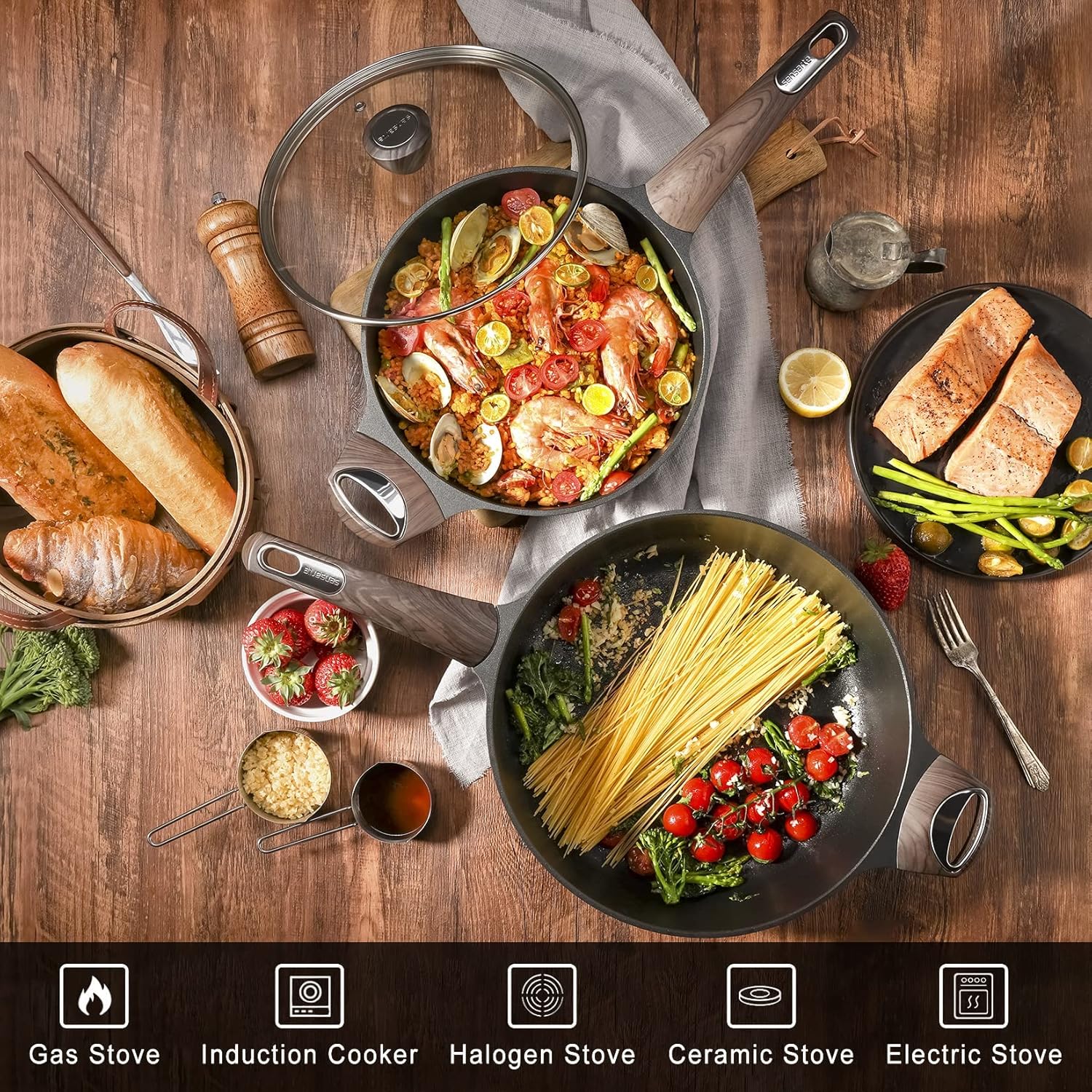 Detalle de SENSARTE 30 cm Bratpfanne mit Deckel (4,7 l) – ILAG Antihaft-Sautepfanne, Induktion geeignet