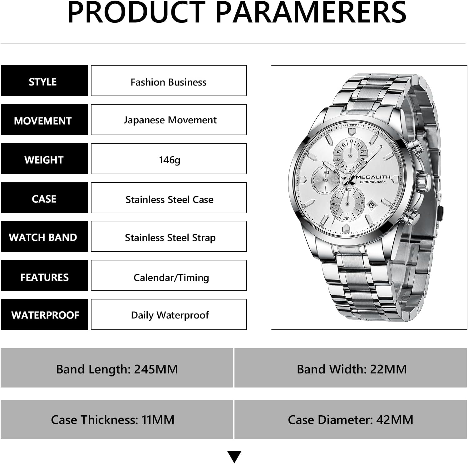 Thumbnail 6 de MEGALITH Herren Armbanduhr Edelstahl – Analoger Quarz mit Datum, Leuchteffekt und 3ATM Wasserdicht
