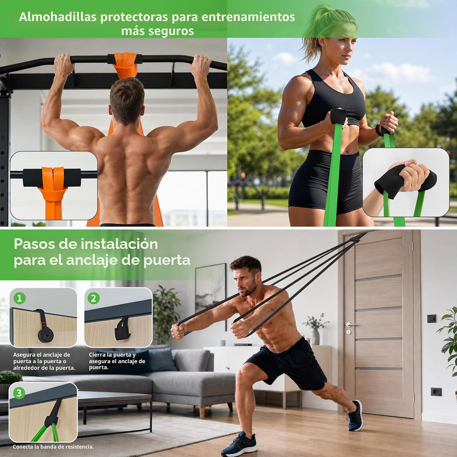 Thumbnail 4 de Fokky Gomas Elasticas de Musculacion – 4 Niveles, con Anclaje de Puerta y Protectores