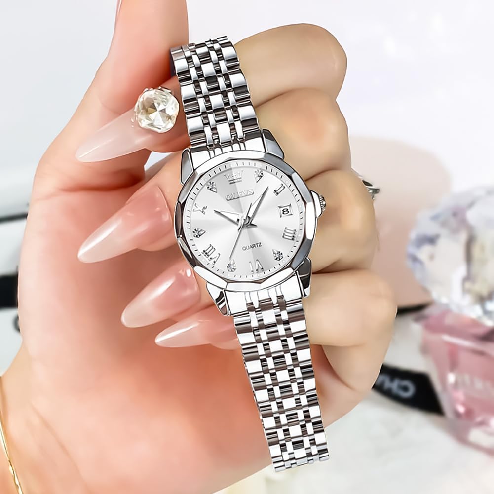 Detalle 2 de OLEVS Montre FemmeAnalogique Quartz — Acier Inoxydable, Étanche 30 m, Diamant Chic