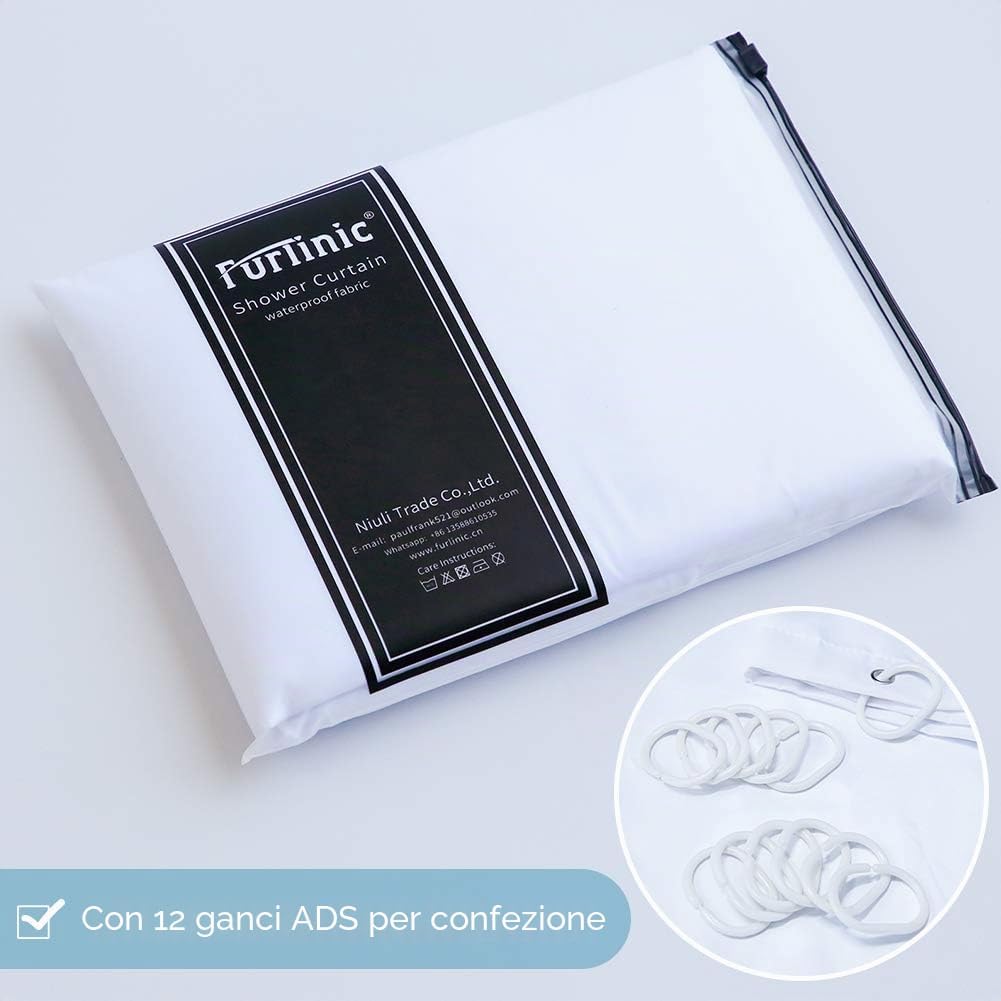Thumbnail 6 de Tende Doccia Anti Muffa Furlinic in Tessuto di Poliestere 180x150 cm con 10 Ganci – Impermeabile, Lavabile