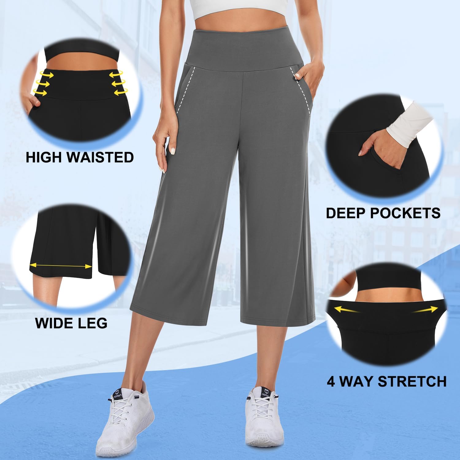 Thumbnail 5 de NEW YOUNG 3-Pack Women's Wide Leg Pants with Pockets: High-Waisted, Soft, Versatile Palazzo Style