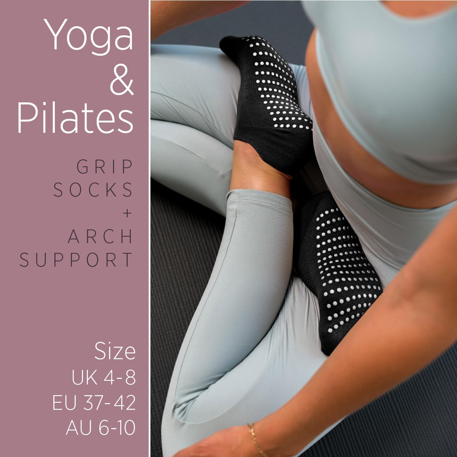 Thumbnail 3 de 3 Pairs Non-Slip Yoga Pilates Socks (Full Toe, Ankle Grip) for Fitness, Dance & Barre – UK 4–8 / EU 37–42