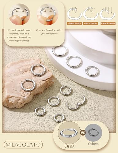 Detalle de MILACOLATO Silber Creolen Ohrringe Set – Huggie Creolen aus 316L Chirurgenstahl, mehrfarbig, zart und vielseitig