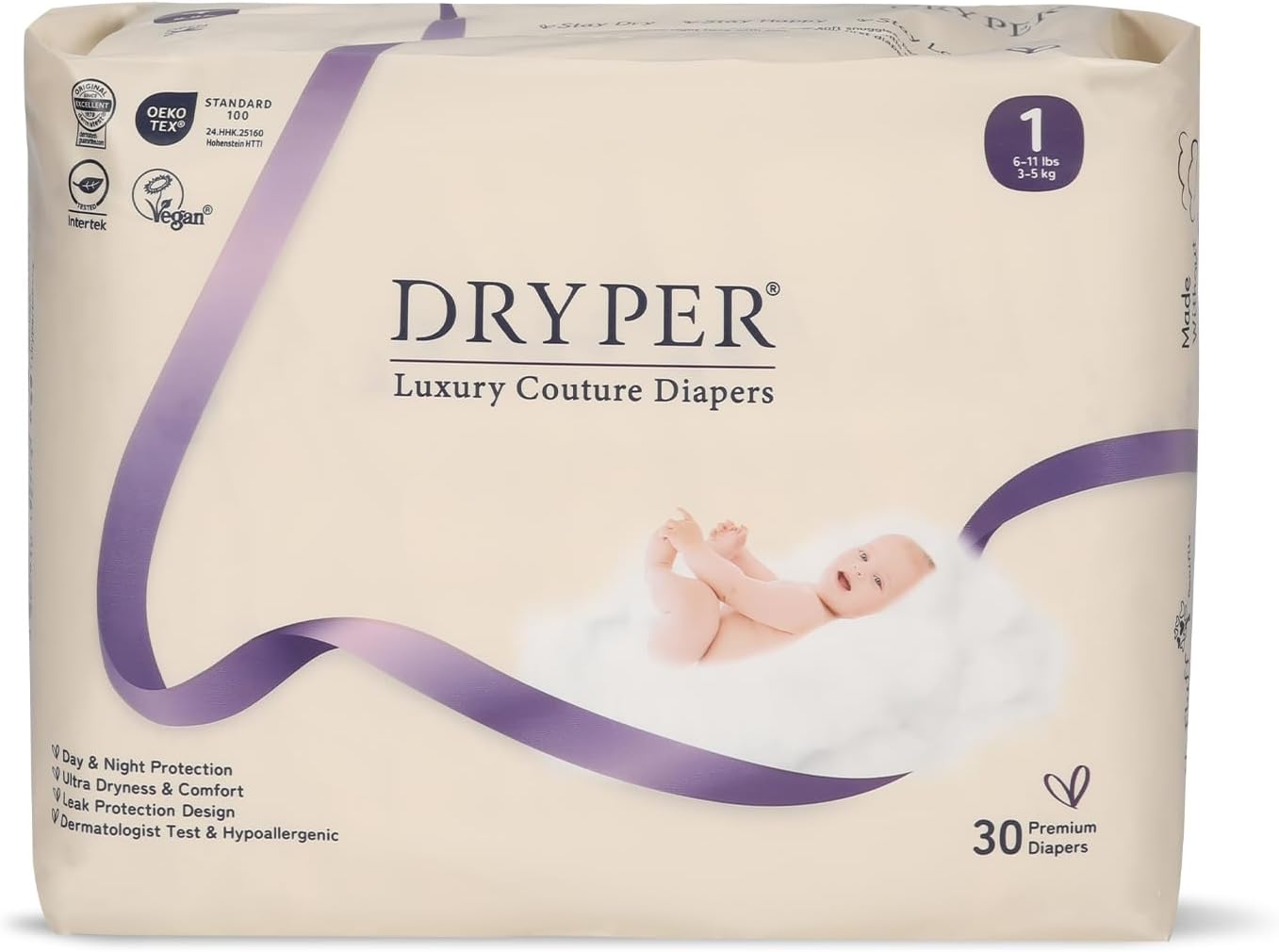 Detalle de DRYPER Newborn Nappies Size 1 (3-5kg) with 3D Leak Guards & Wetness Indicator, 30 Count