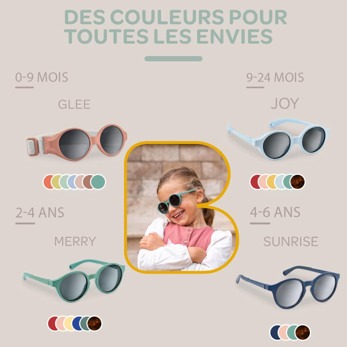 Thumbnail 6 de Béaba Lunettes de soleil pour bébé 0-9 mois – Catégorie 4, protection UV 100%, avec bandeau ajustable Vert sauge
