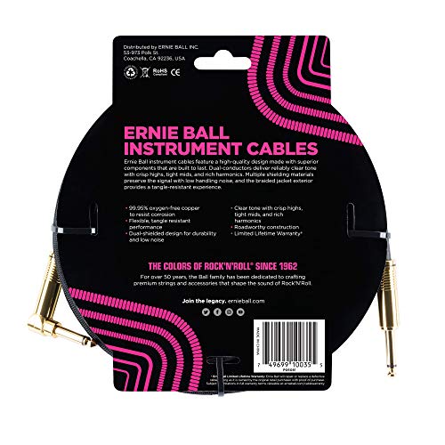 Detalle 2 de Ernie Ball cavo per strumenti intrecciato, 3,05 m, nero, dritto e angolato