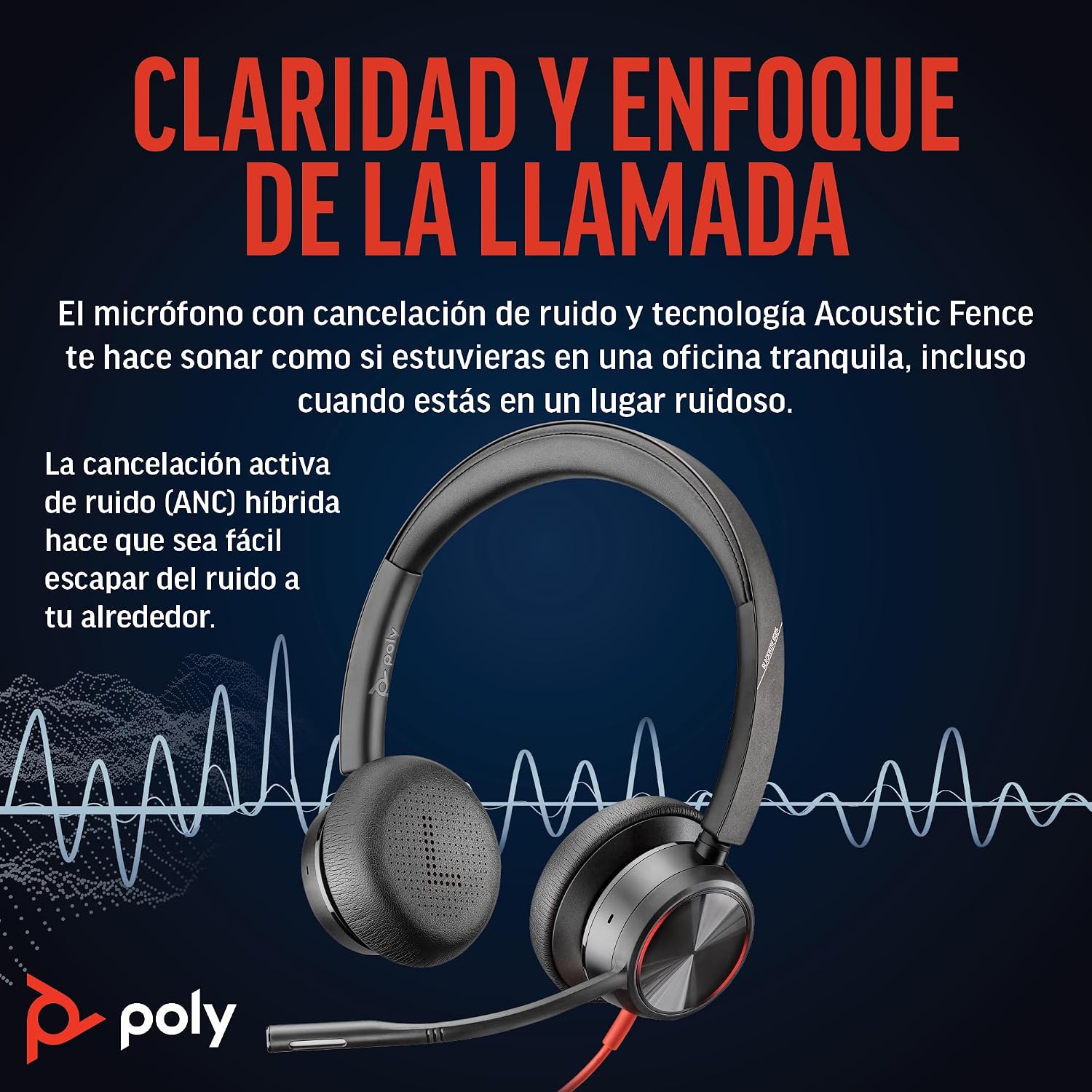 Detalle de Auricular Poly Blackwire 8225 con cancelación activa de ruido