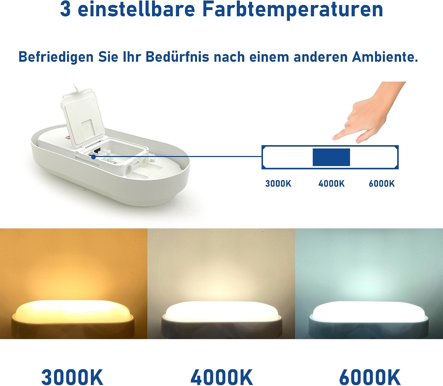 Detalle 2 de LED Kellerleuchte Oval 14W 1600 lm – IP54 Feuchtraumleuchte mit verstellbarer Farbtemperatur