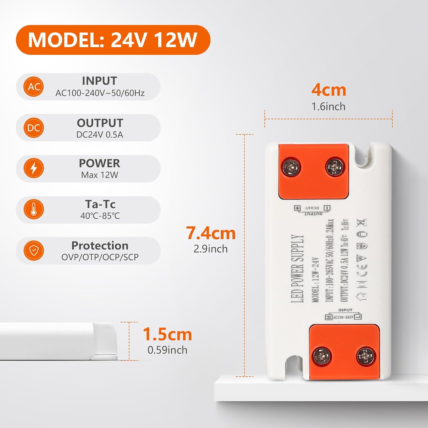 Detalle de SUCIKORIO Alimentatore LED 24V 12W 0,5A ultra sottile (driver AC 220V→DC 24V)