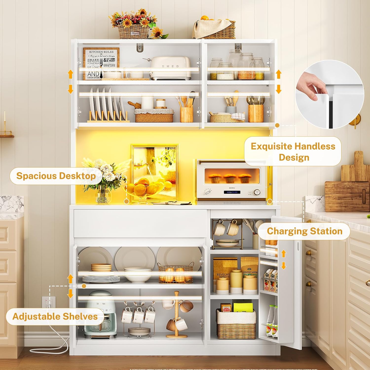 Detalle de TEENFON Kitchen Pantry Cabinet, 39.4"W