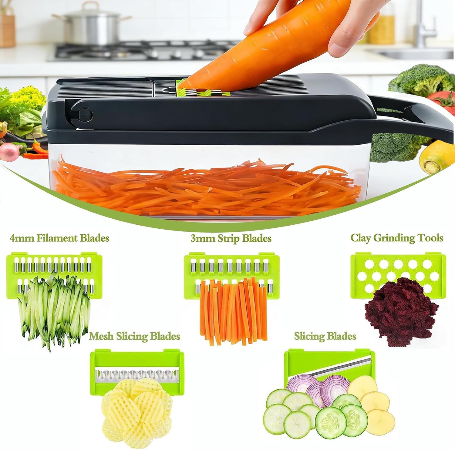 Thumbnail 5 de Vegetable Chopper, 18-in-1 Mandoline Slicer – Multifunction Food Cutter (Light Grey)