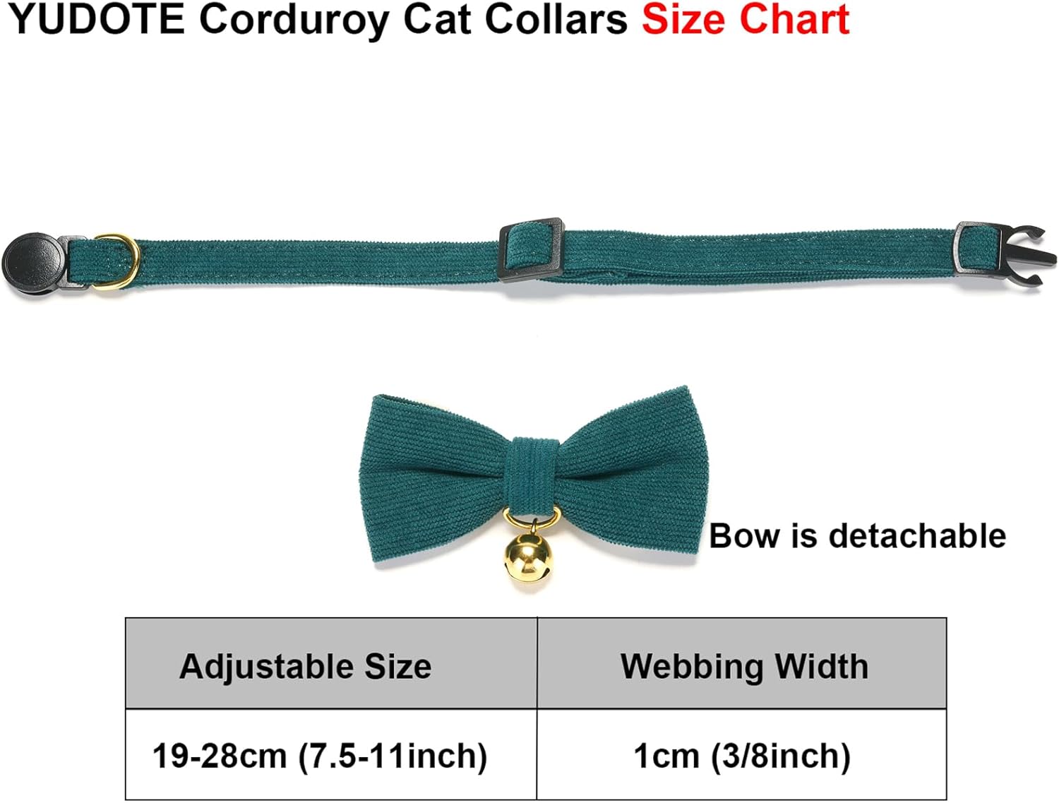 Thumbnail 2 de YUDOTE Ultra-soft natural cotton corduroy cat collar (green) with quick-release buckle and removable bow tie