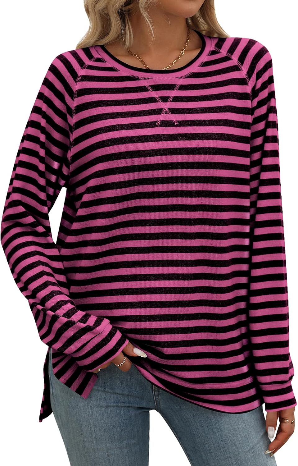 Thumbnail 6 de Flikity women’s long sleeve striped sweatshirt tunic (crew neck) in 65% rayon/35% polyester
