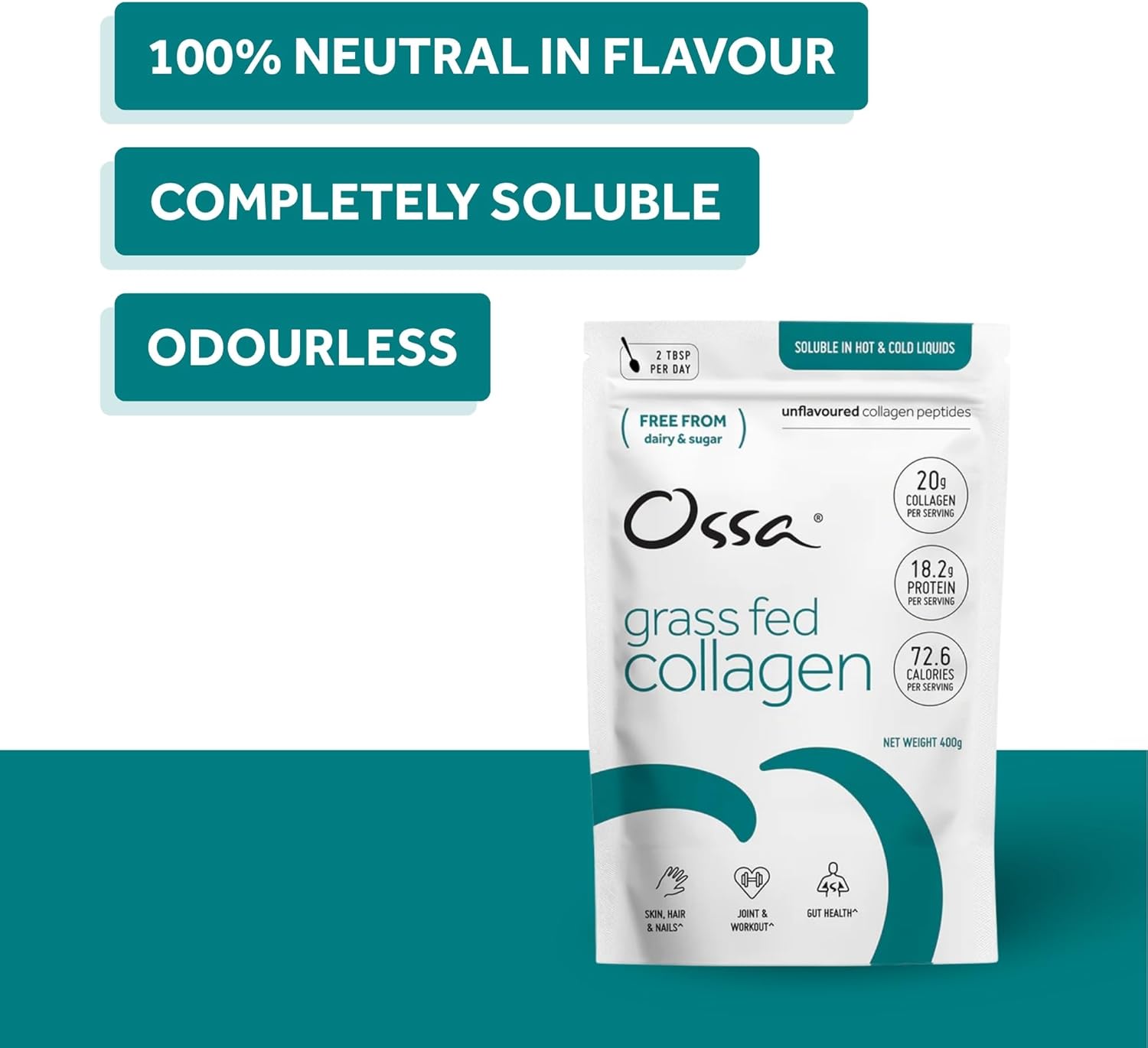 Thumbnail 2 de Ossa Collagen Peptides Powder 400g (Grass Fed) — natural protein supplement for hair, skin, joints & muscles