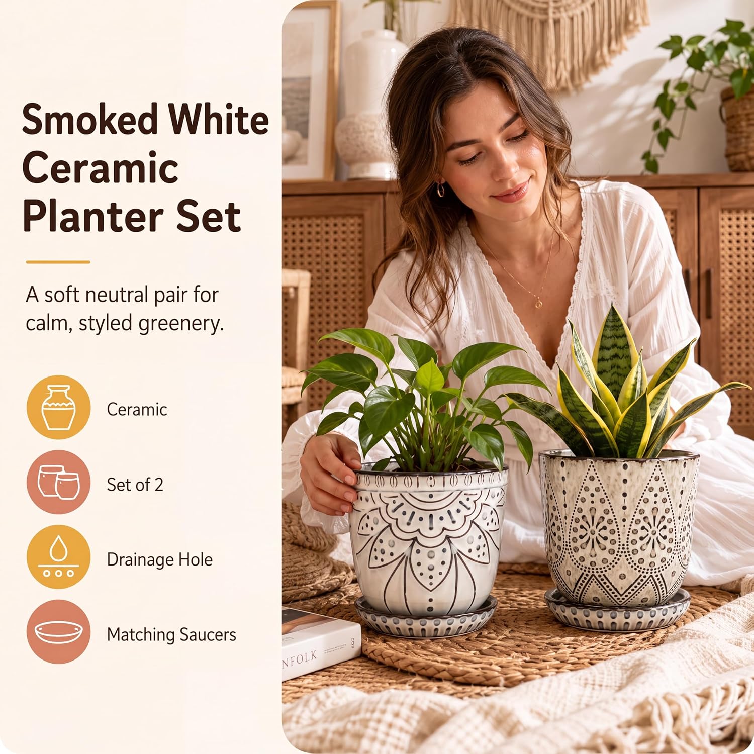 Thumbnail 1 de Gepege 6 Inch Beaded Ceramic Planter Set (2)
