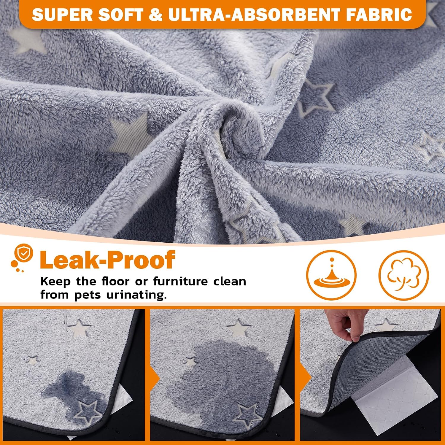 Detalle 2 de Washable Puppy Pads 2-Pack (50x70cm) – Fast Absorption, Waterproof & Non-Slip Training/Whelping Pads