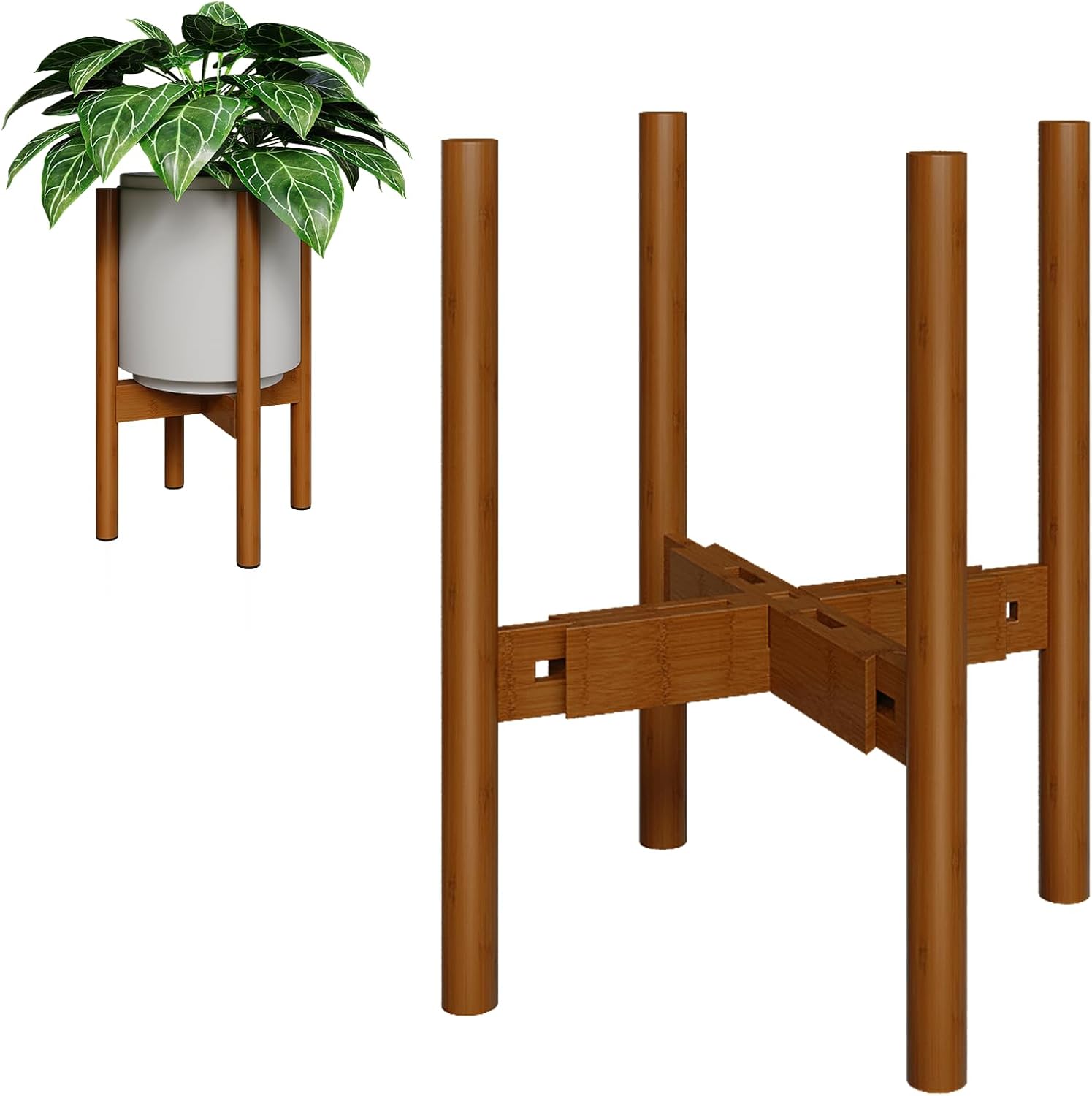 Thumbnail 6 de Bamworld Adjustable Plant Stand (Bamboo) for indoor planters, width 8 to 12 inches – Reddish Brown corner stand